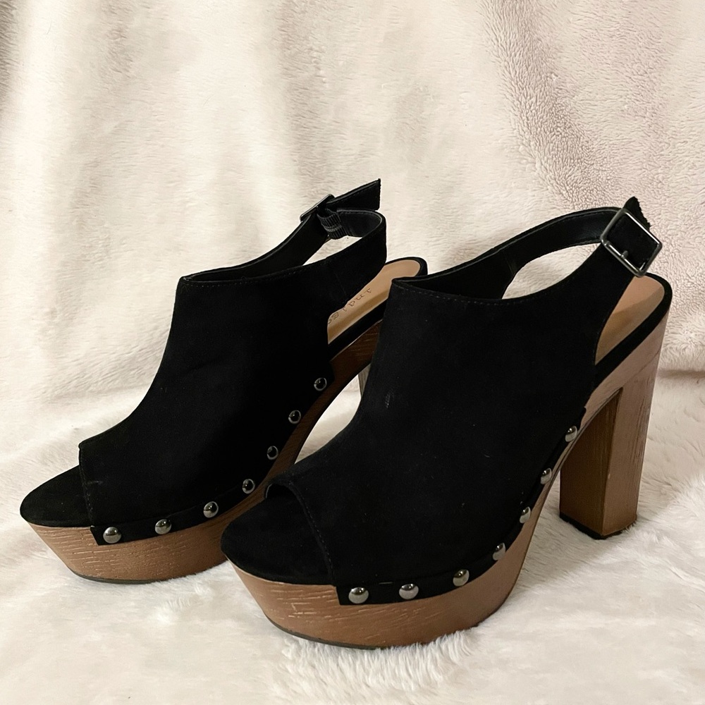 Black Block Heels With Ankle Strap